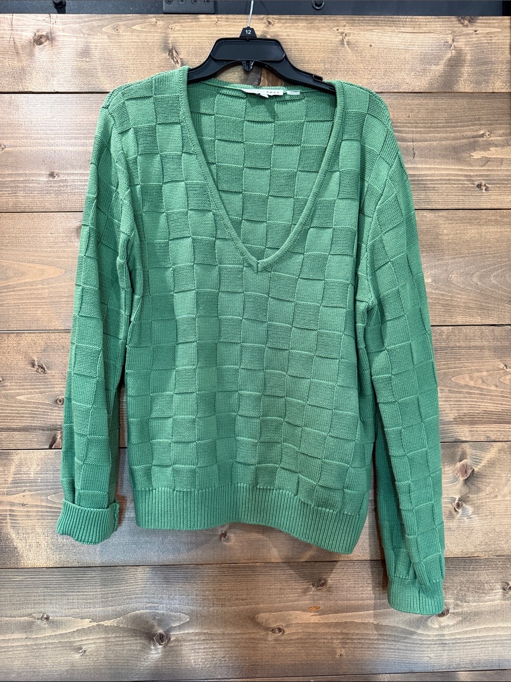 Baltic Born Green Checkerboard V-Neck Sweater